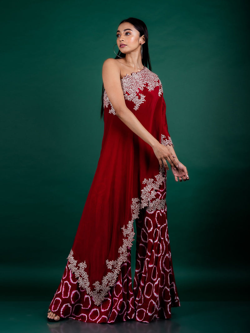 One-shoulder Cape & Gharara Set