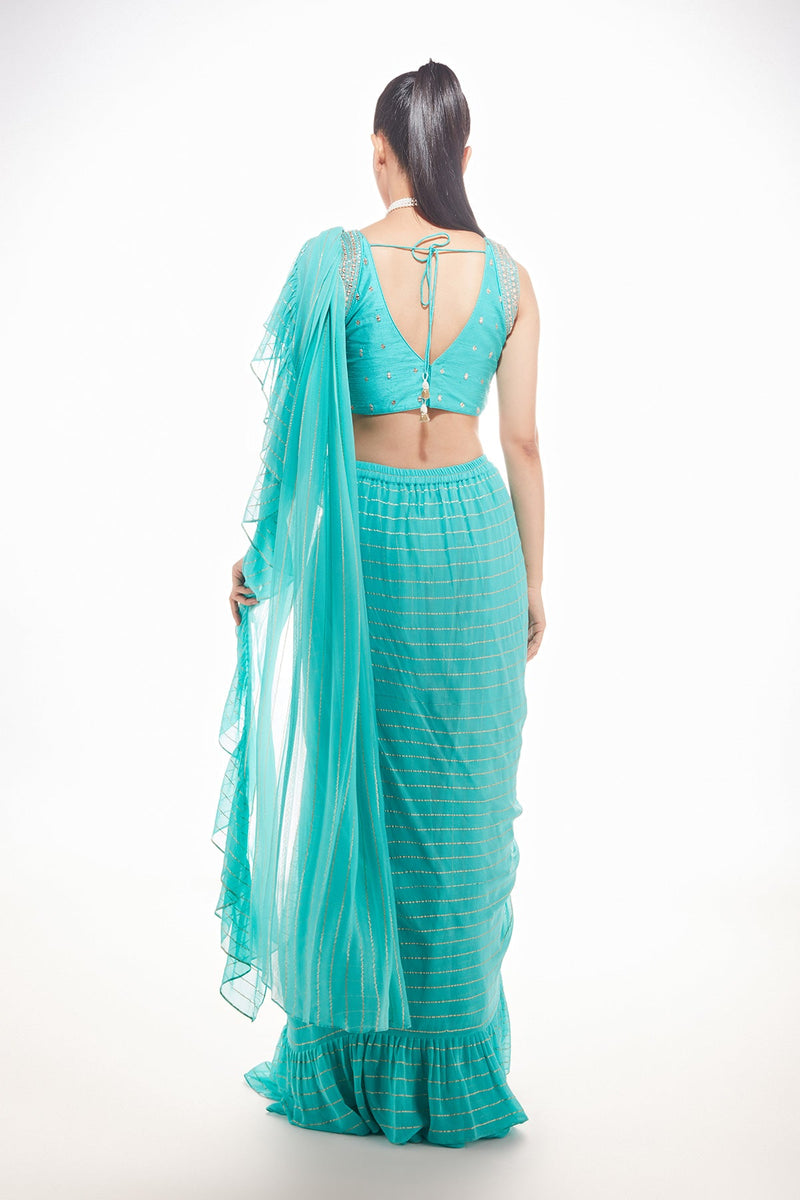 Honey Dew Ruffle Saree