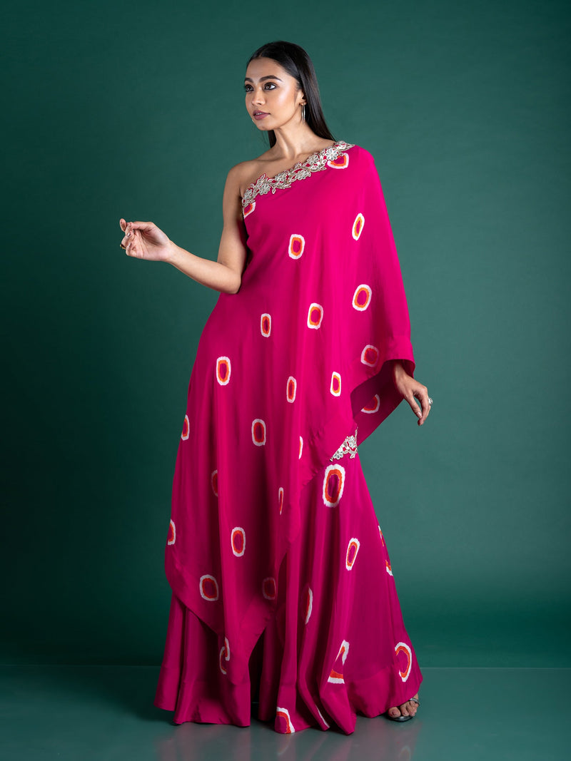 One Shoulder Cape With Gharara Set