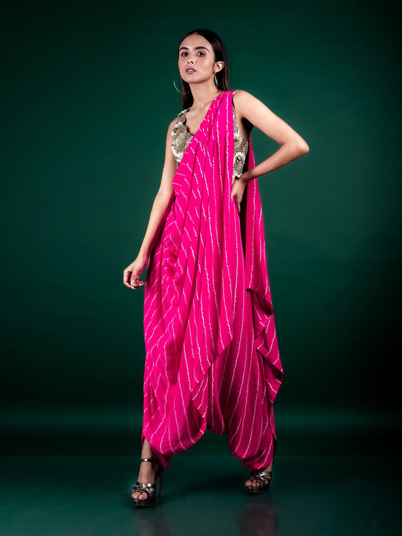 Pre-Draped Cowl Sari & Blouse Set