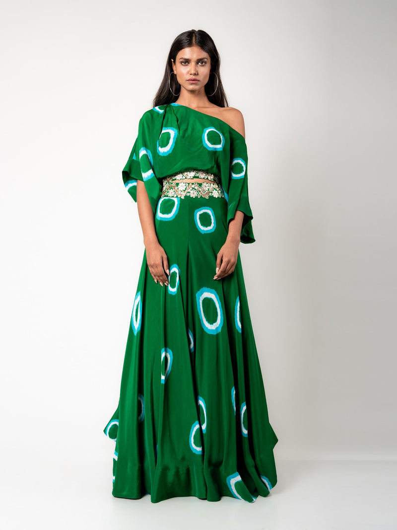 Off-Shoulder Top & Circular Pants Set