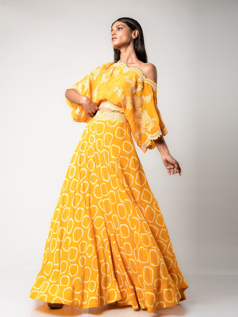 Off-shoulder Top & Circular Pants Set