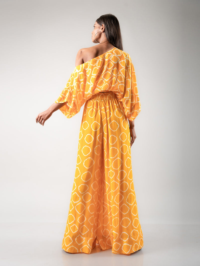 Off-shoulder Top & a-line Pants Set