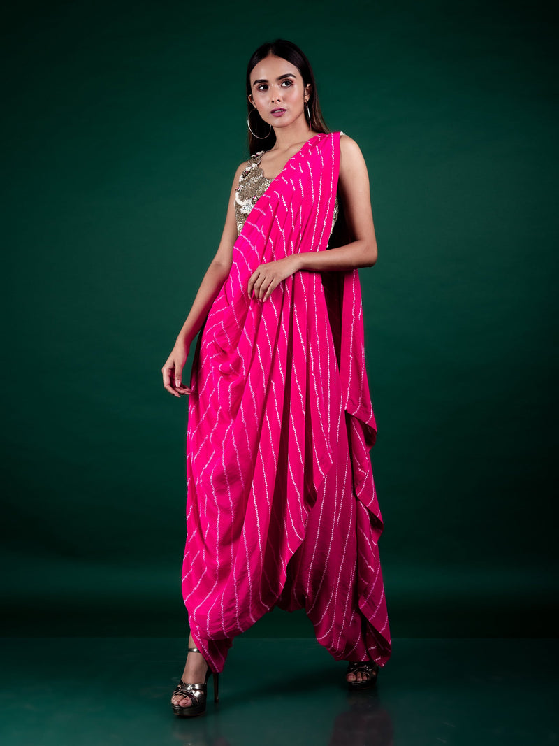 Pre-Draped Cowl Sari & Blouse Set