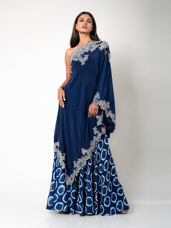 One-shoulder Cape & Gharara Set