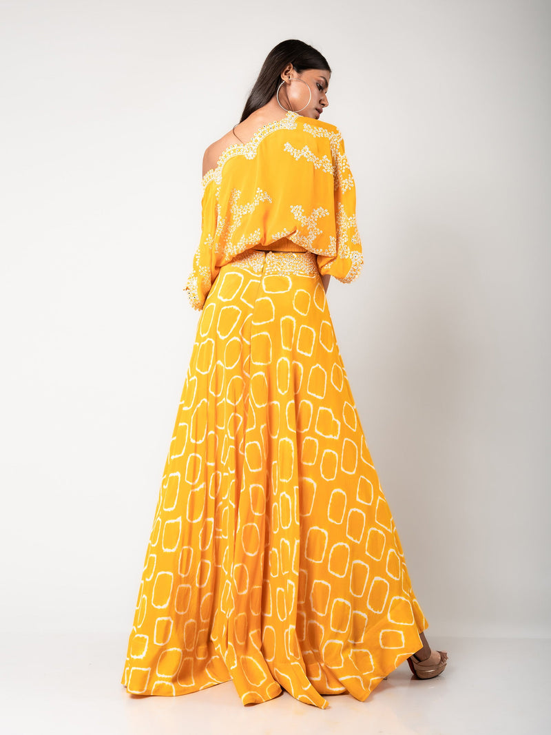 Off-shoulder Top & Circular Pants Set