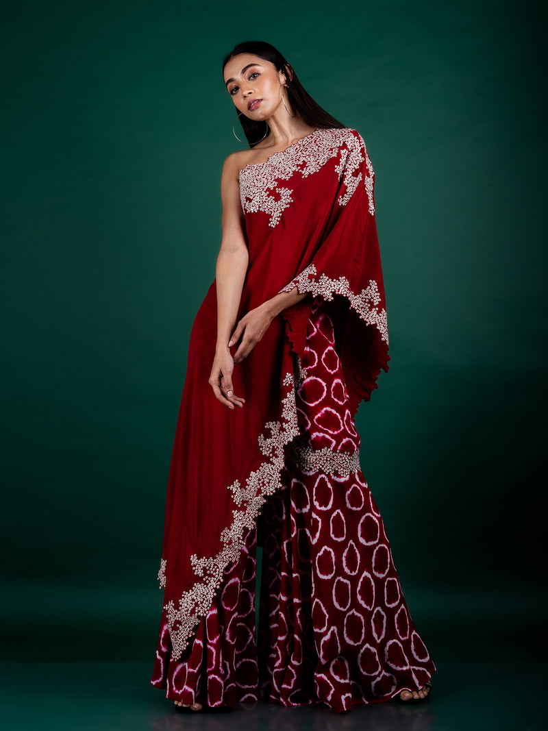 One-shoulder Cape & Gharara Set
