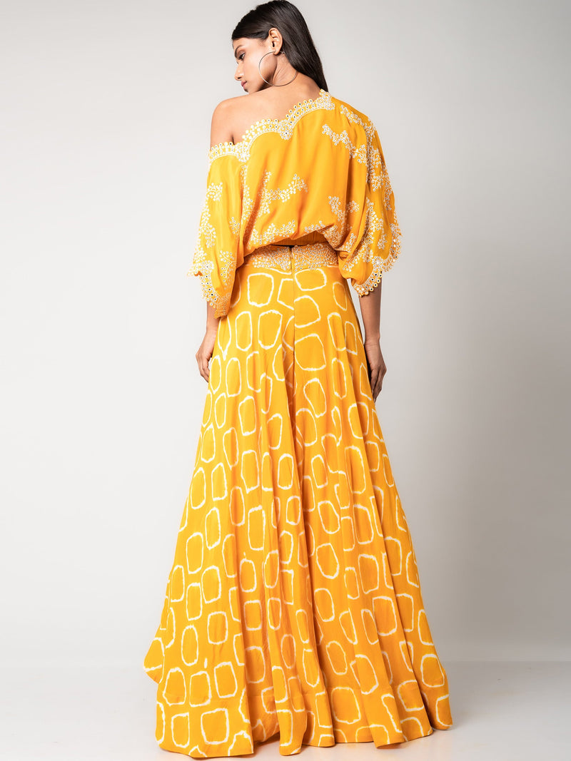 Off-shoulder Top & Circular Pants Set