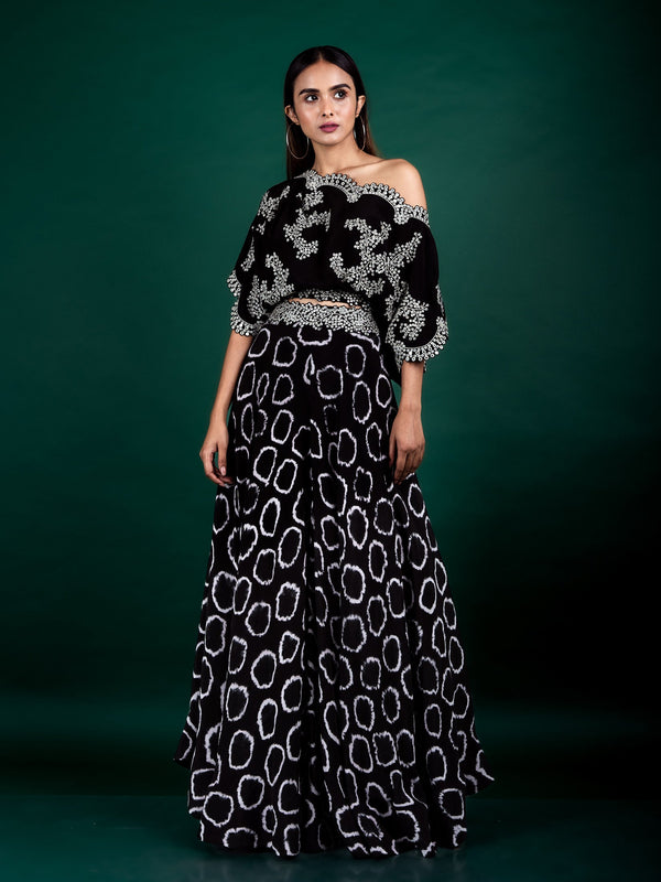 Off-Shoulder Top & Circular Pants Set