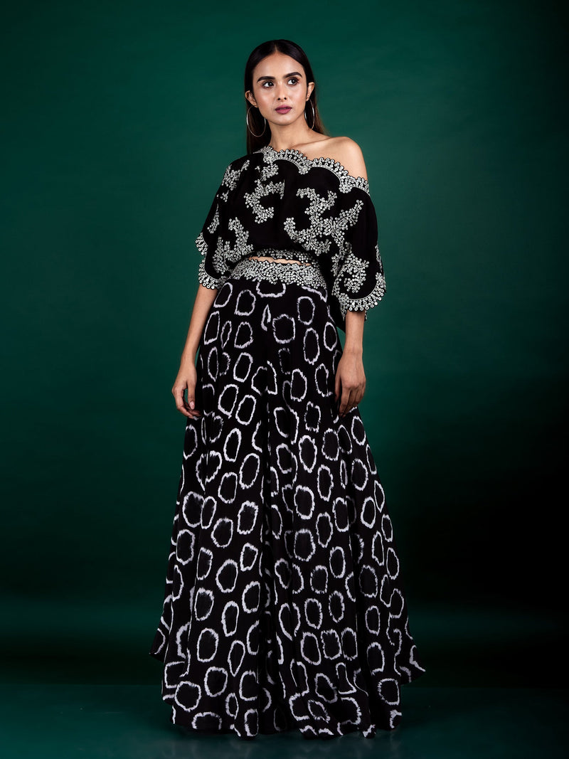 Off-Shoulder Top & Circular Pants Set