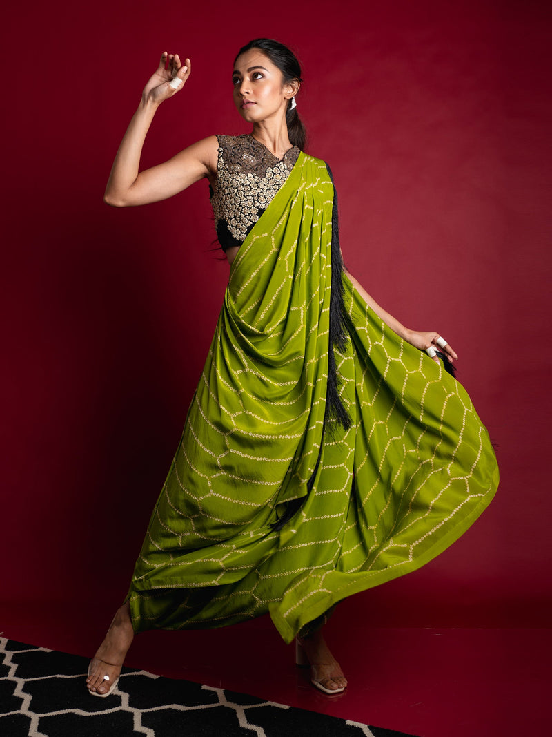 Dhoti Sari With French-Knot Blouse Set