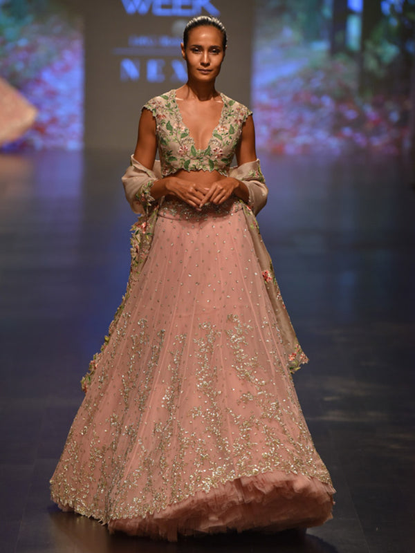Cutwork Blouse With Lehenga & Dupatta.