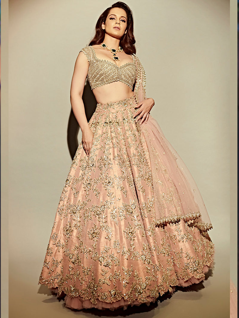 Cutwork Embroidered Lehenga With Blouse & Dupatta