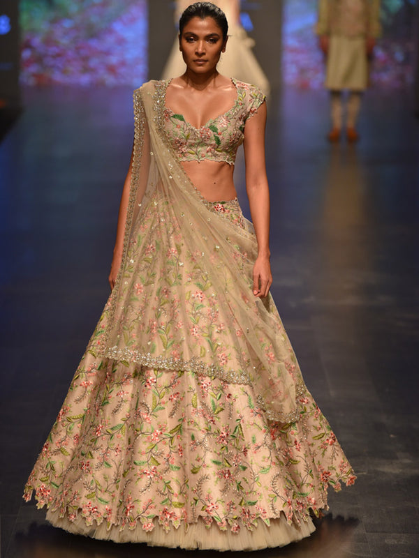 Hand Embroidered Cutwork Lehenga Set