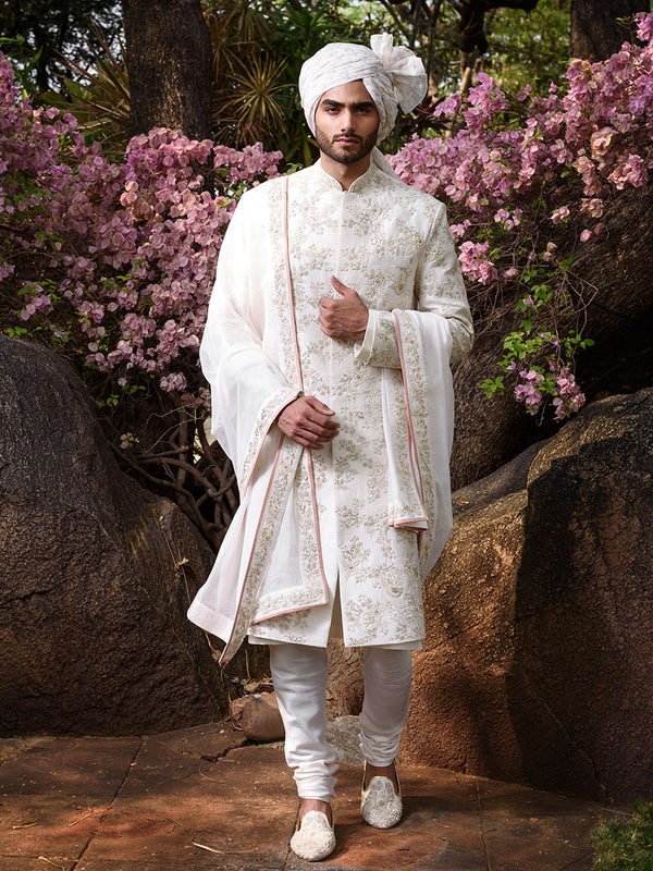 Off White Raw Silk Lehenga