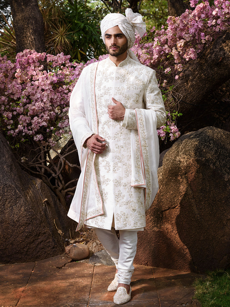 Off White Raw Silk Lehenga