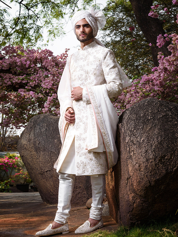Off White Raw Silk Lehenga