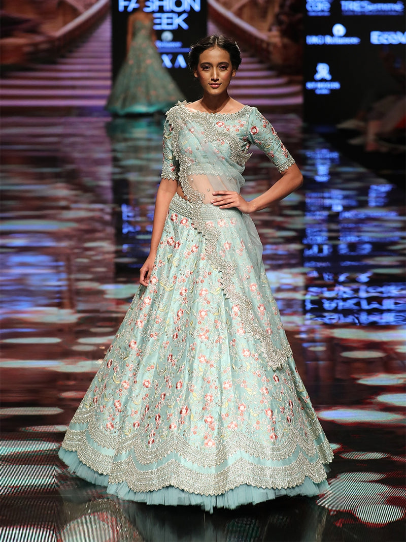 Powder Blue Raw Silk Lehenga