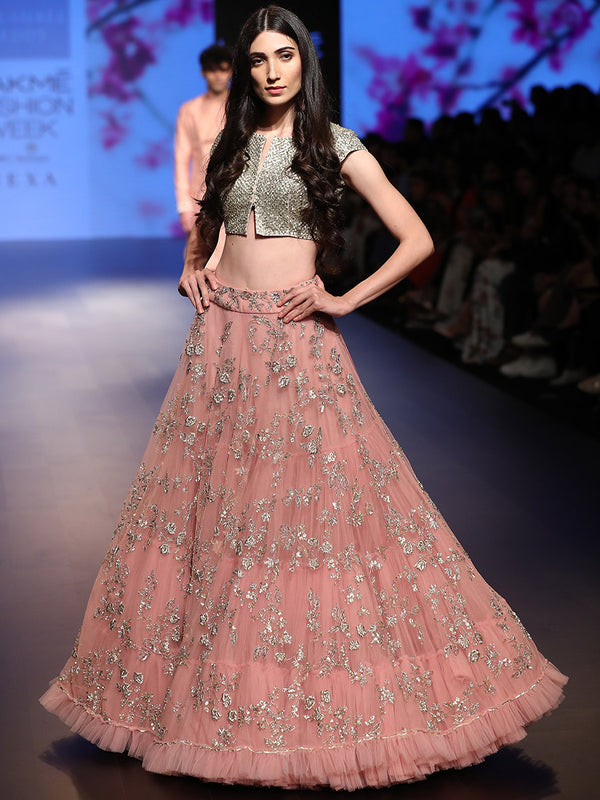Sequin Embroidered Lehenga with Short Blouse